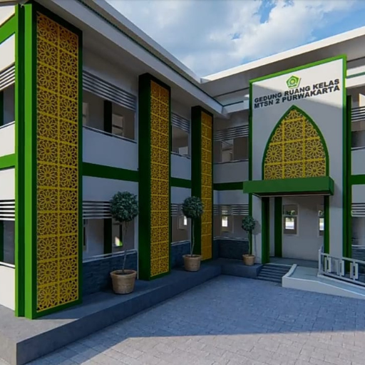 Students in front of madrasah building illustration